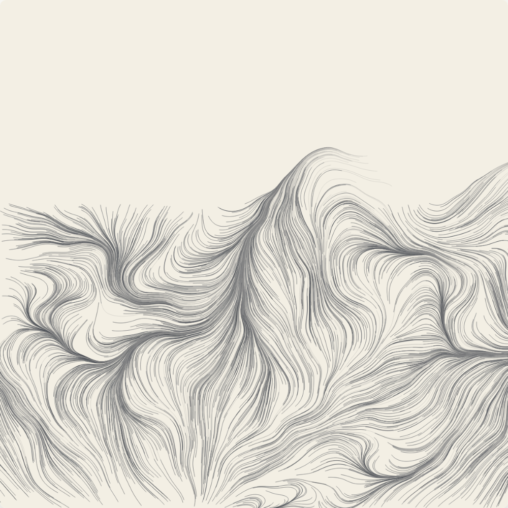 Seed 1953 — same algorithm, different morning. Note the central crest that emerges from the vertical bias colliding with a Perlin ridge. Reproducible byte-for-byte from the seed.